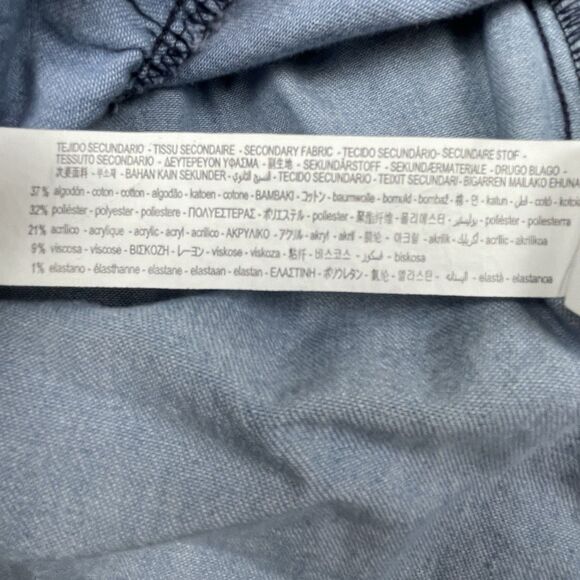 ZARA Chambray Mini Dress Tweed A-Line Smocked Neck Puff Sleeve School Girl-S - Picture 7 of 11